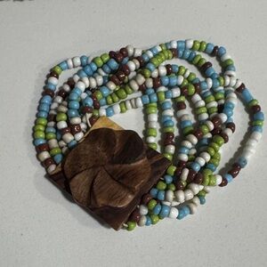 Multicolor Beaded Necklace with Wooden Pendant